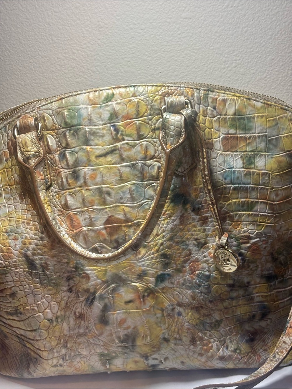 Brahmin Large Duxbury Satchel Poppy Seed Melbourne Croc Embossed Leather GUC